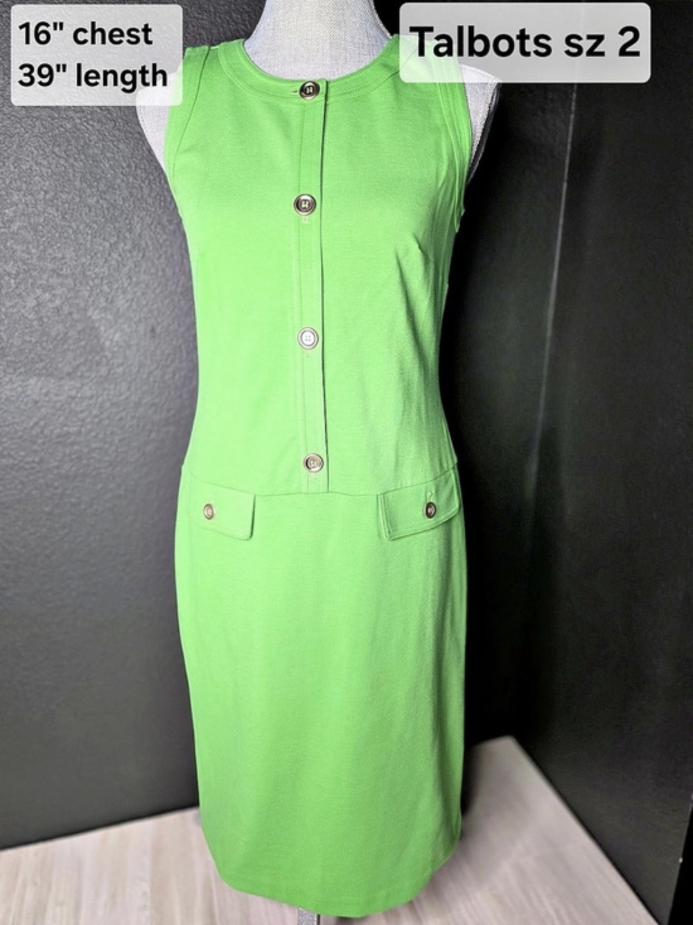 Talbots Green Midi Drop Waist Sleeveless Dress Size 2 New